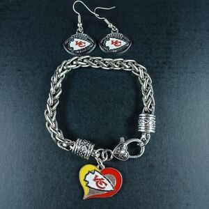 Kansas City Chiefs Earrings Charm Bracelet Bundle Football Fan Jewelry